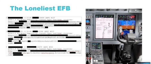 An electronic flight bag sending sensitive avionics information through HTTP.