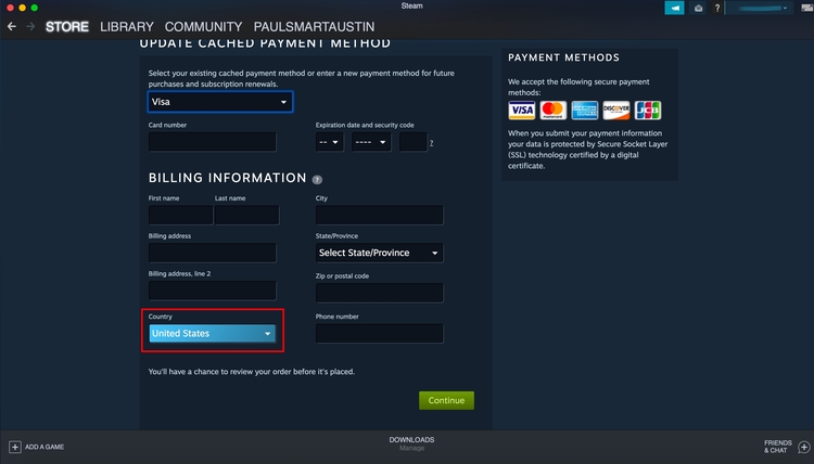 Steam payments page