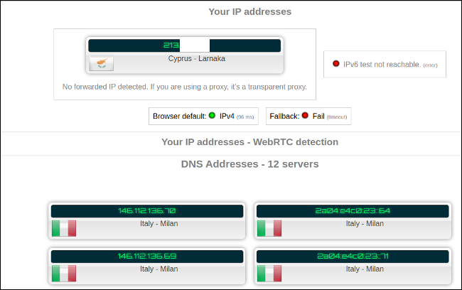 Test result without VPN enabled