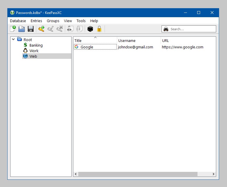 KeePassXC app displayed on Microsoft Windows