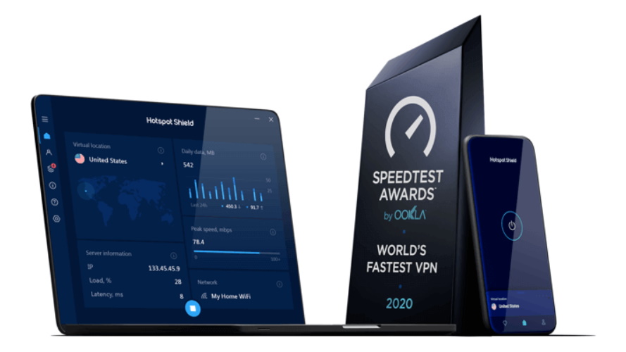 Devices displaying a Hotspot Shield free trial vpn