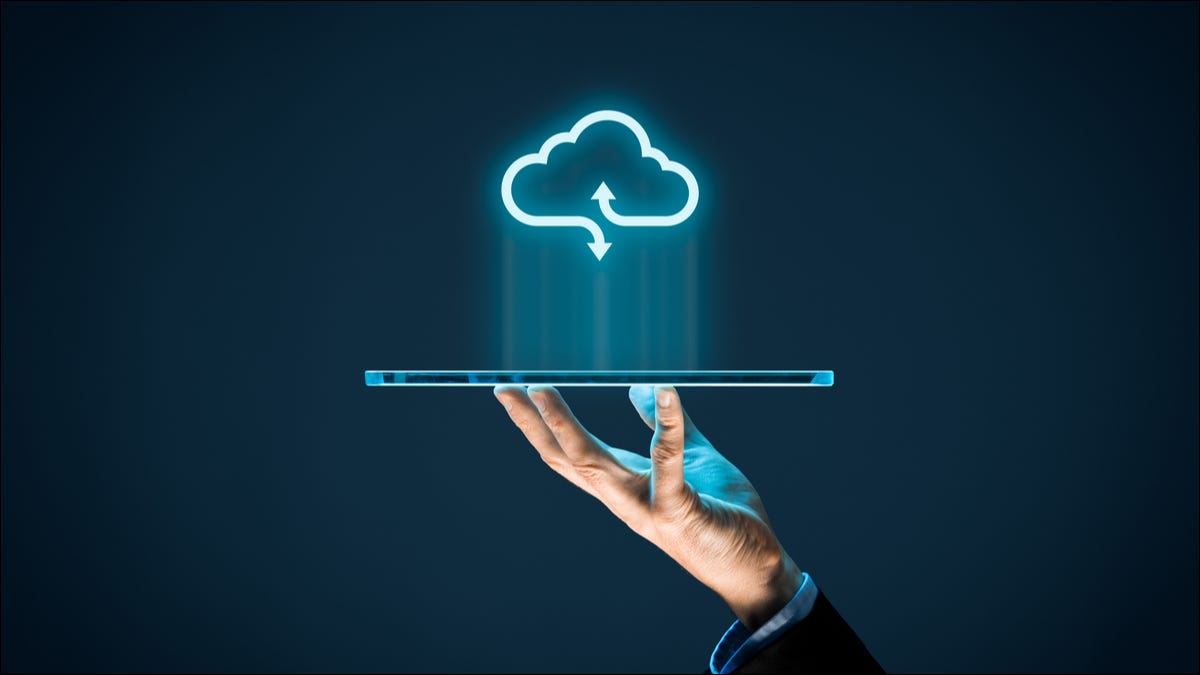 A concept image of a cloud service downloading and uploading data.
