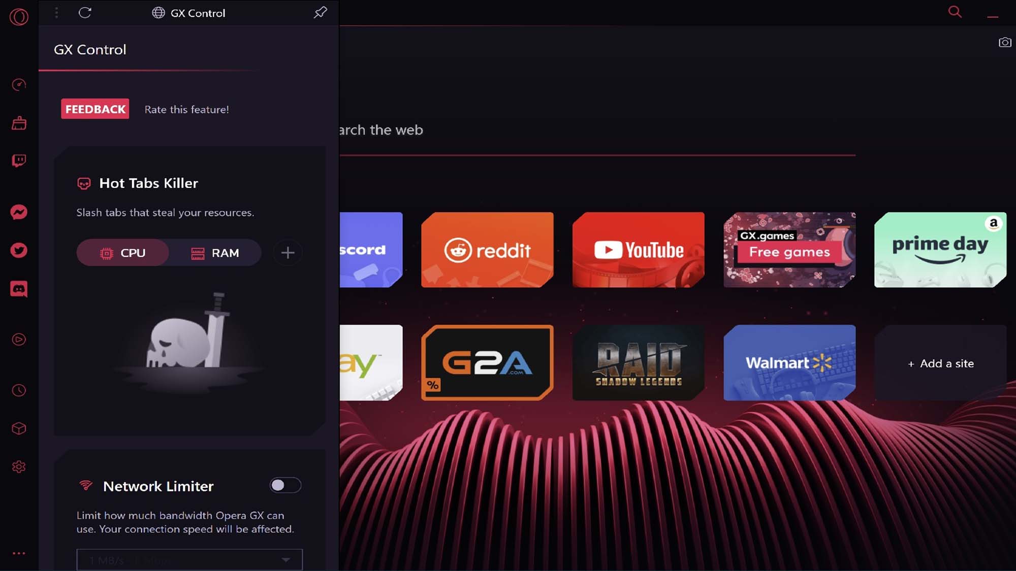 The Opera GX browser on a gaming PC