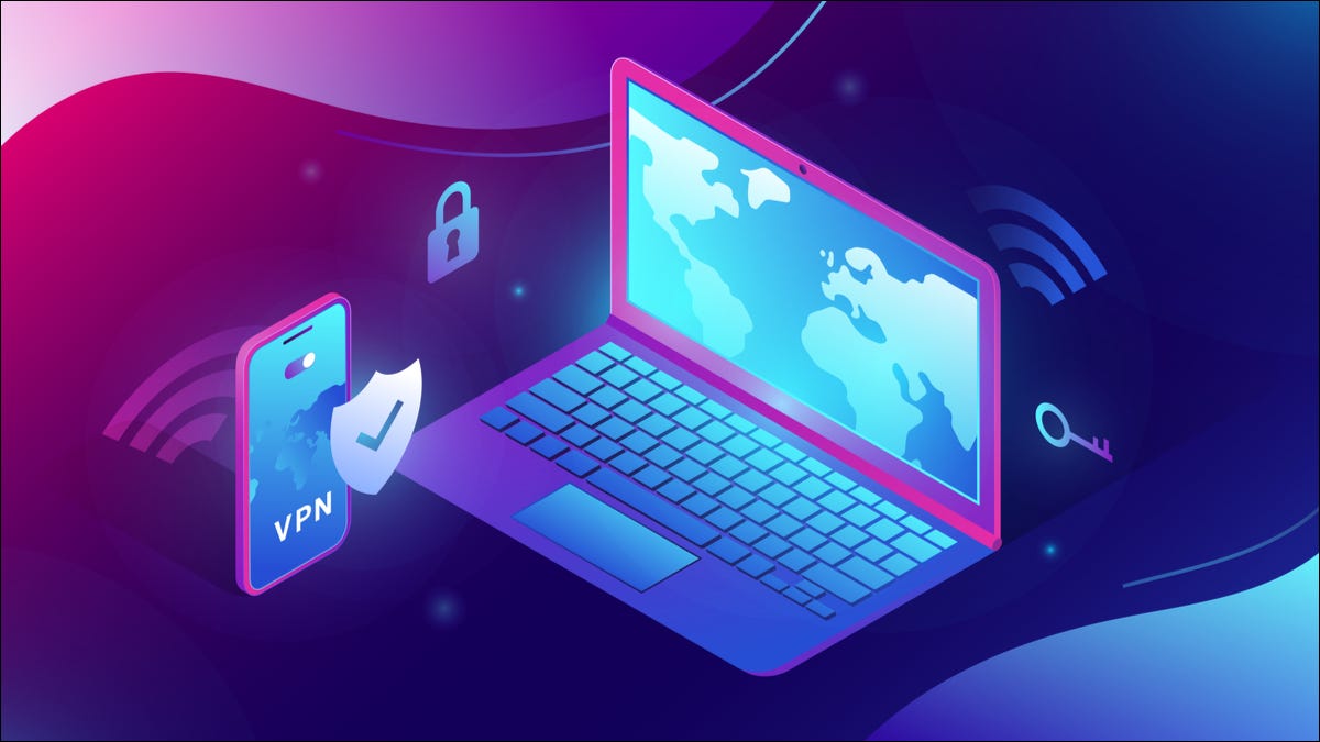 VPN logo on a laptop PC and smartphone.