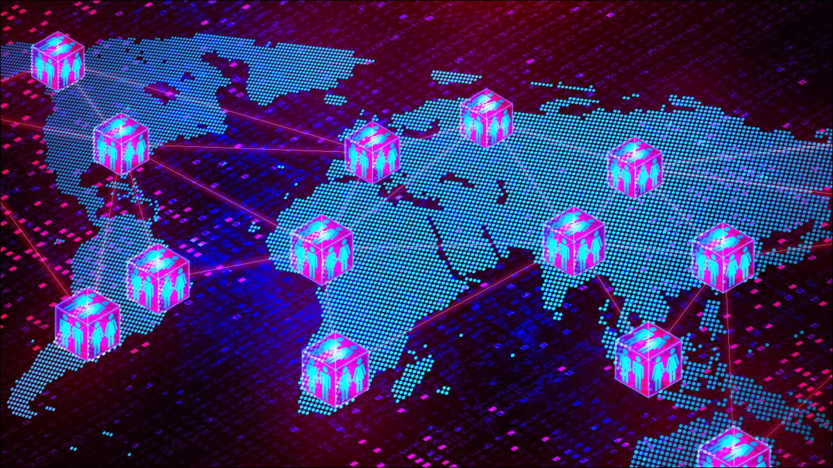 Decentralized blockchain connections across the globe.