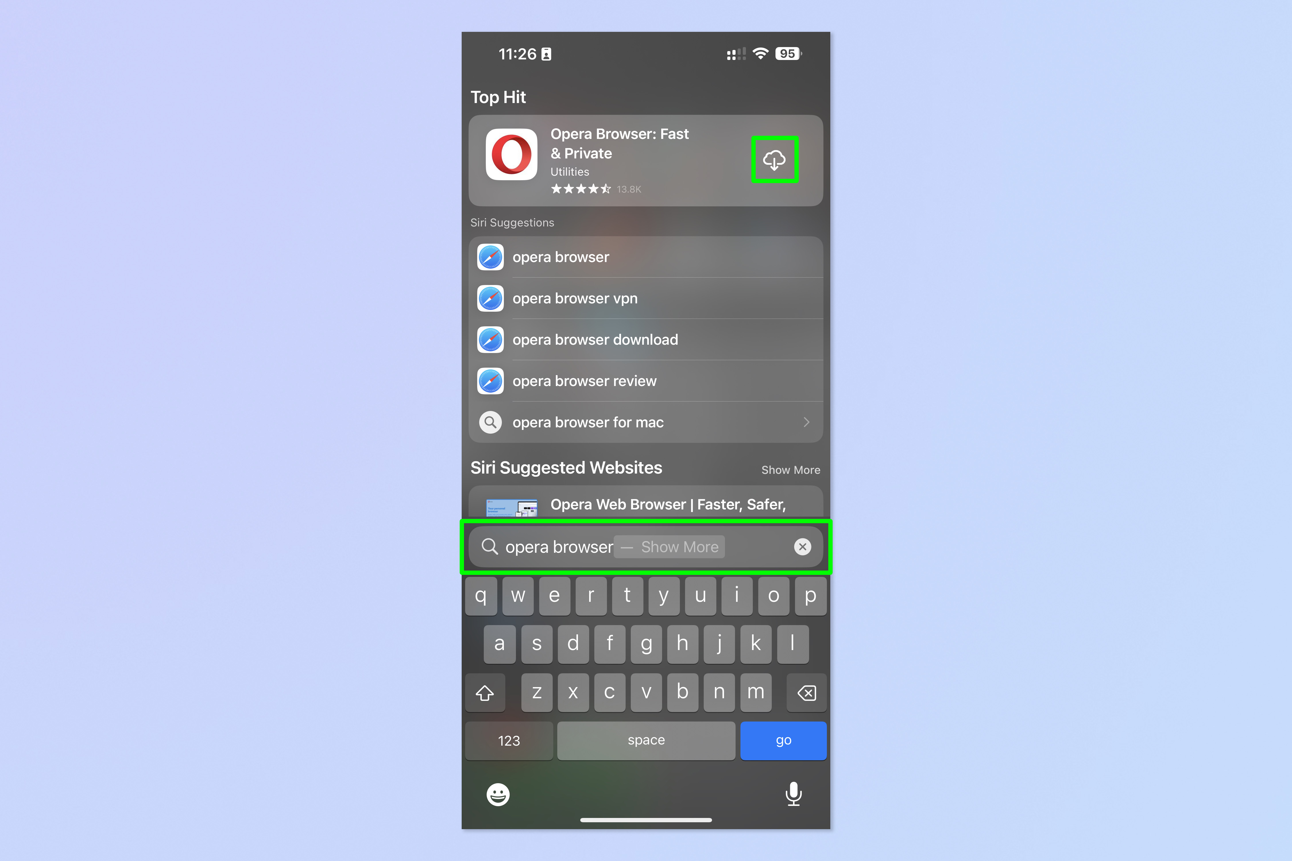 A screenshot showing the steps required to block ads on iPhone for free using Opera