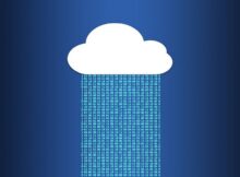 An abstract image of a cloud raining data.