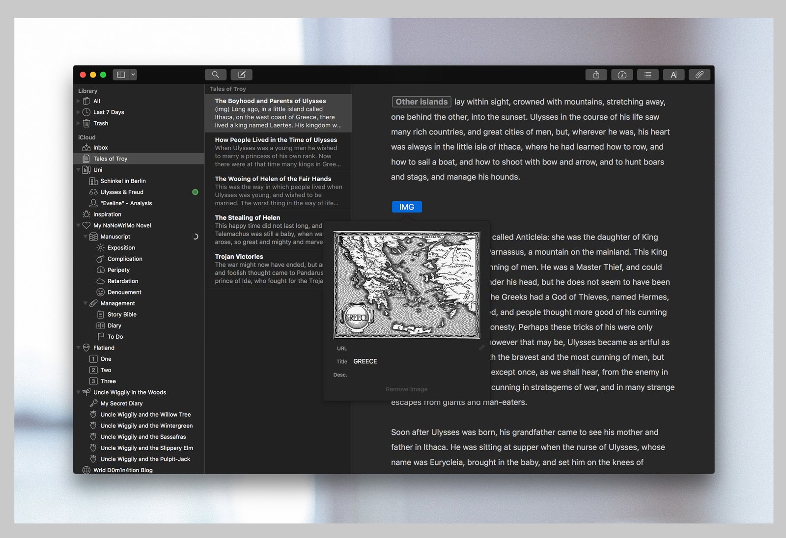 Screenshot of Ulysses writing app for Mac