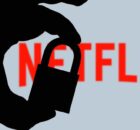 Man holding padlock in front of the Netflix logo