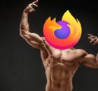a person flexing their muscles, with the firefox logo covering their head