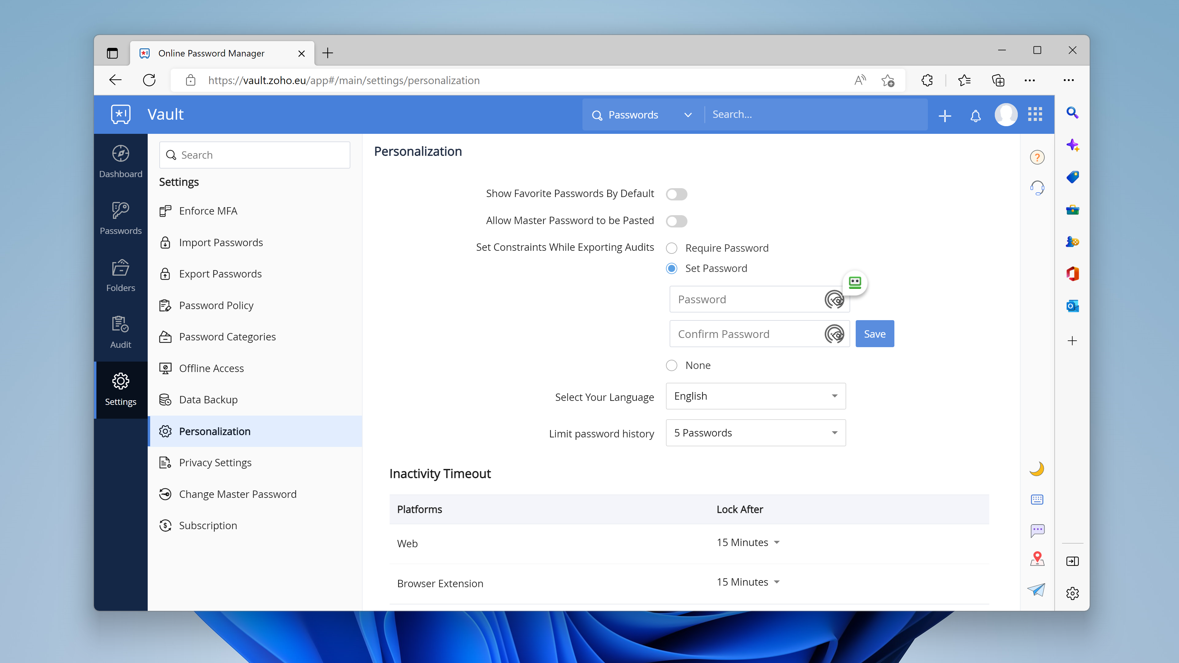 Zoho Vault personalization