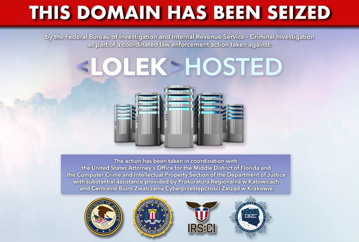 Screenshot of LolekHosted site blocked by authorities