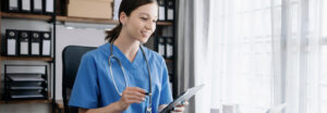 Doctor using mobile devices