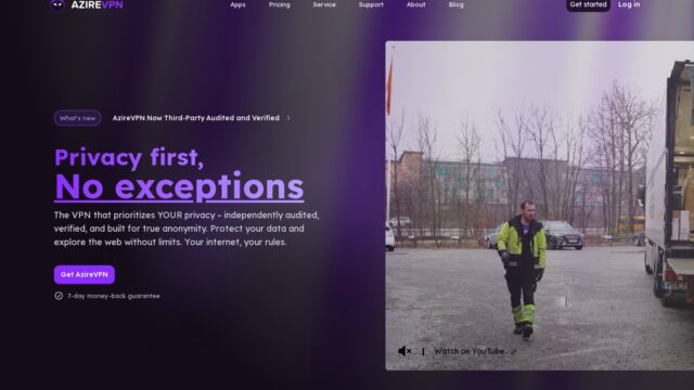 AzireVPN official website screenshot