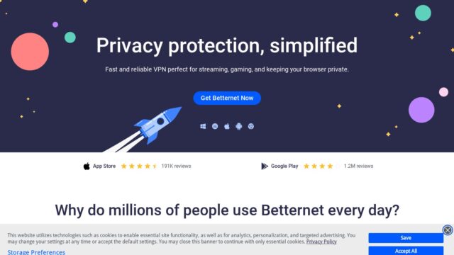 Betternet official website screenshot