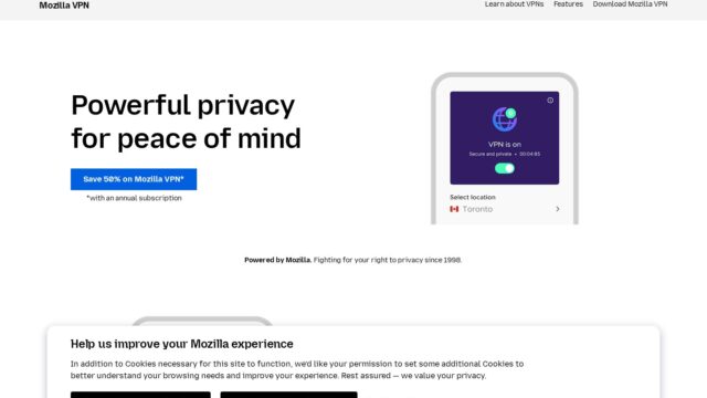 Mozilla VPN official website screenshot
