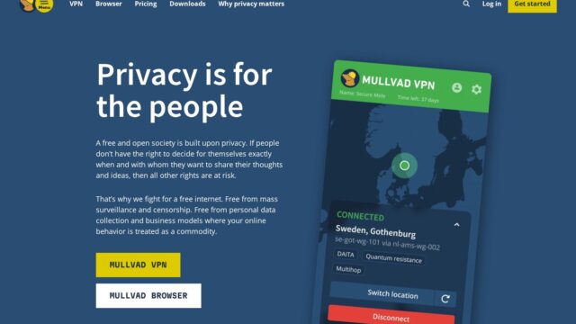 Mullvad VPN official website screenshot