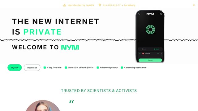 NymVPN official website screenshot